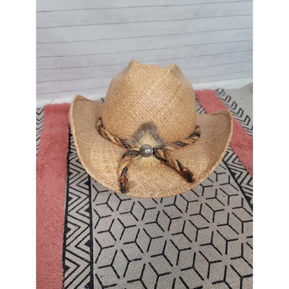 SHADY BRADY BUFFALO NICKEL & HORSE HAIR BRAID STRAW COWBOY HAT, SZ LARGE - Picture 1 of 13